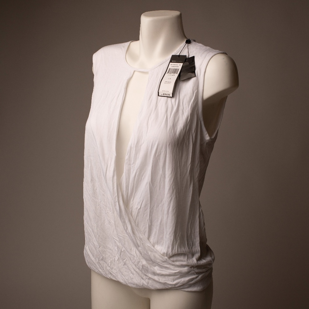 BCBG White Sleeveless Criss Cross Blouse